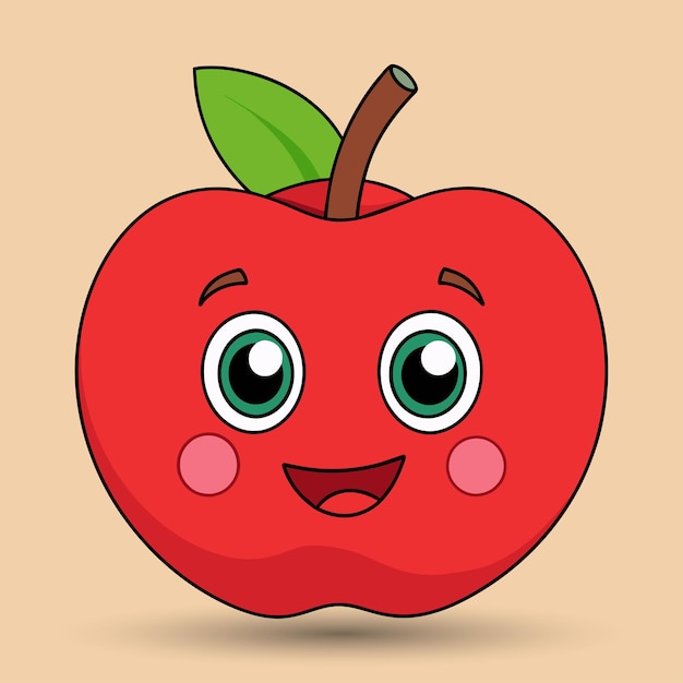 Vector smiling apple with eyes cute funny apple fruit cartoon style vector design illustration