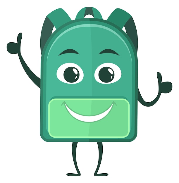 Smiling backpack character Cartoon happy green bag