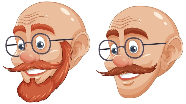 Vector smiling bald man with beard and glasses