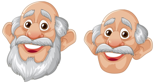 Vector smiling baldheaded old man with mustache and beard