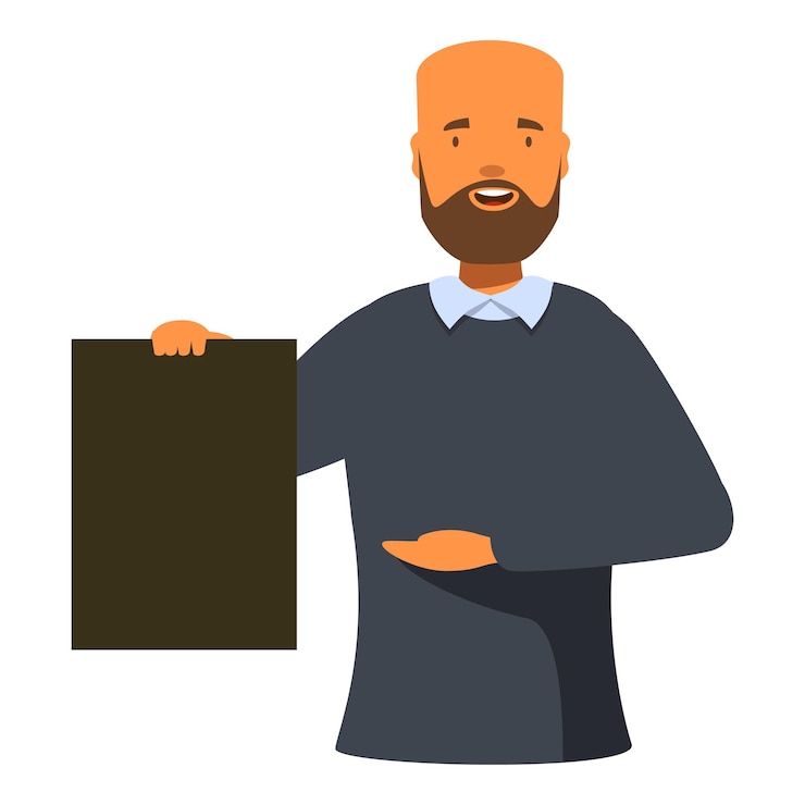 Vector smiling bearded businessman showing empty vertical business card