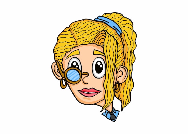 Smiling Blonde Female use glasses Caricature Cartoon Characters