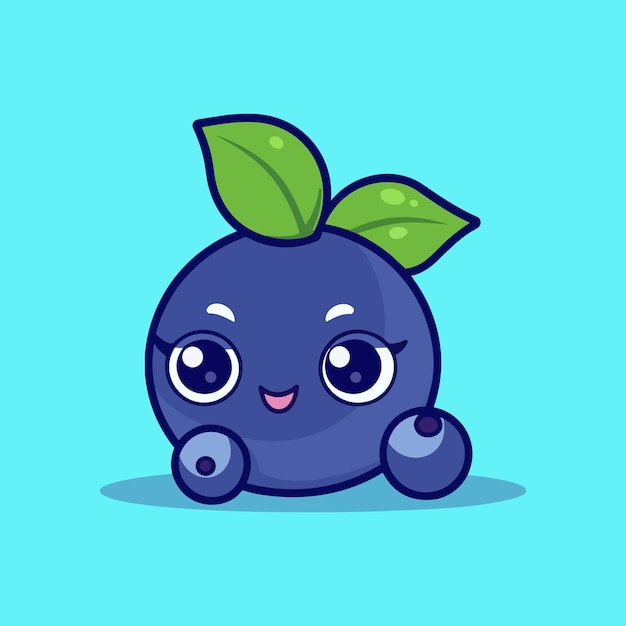 Smiling Blueberry Cartoon Face on blue background