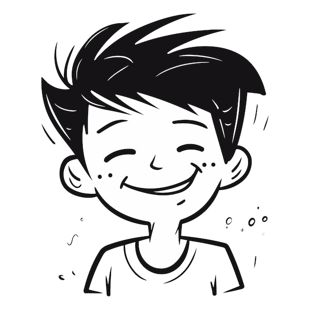 Vector smiling boy in black and white colors on a white background