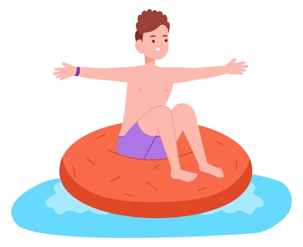 Smiling boy floating on swimming donut Happy kid