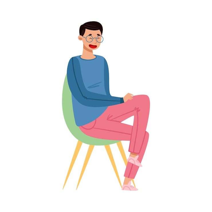 Vector smiling boy teenager in casual wear sitting on chair vector illustration