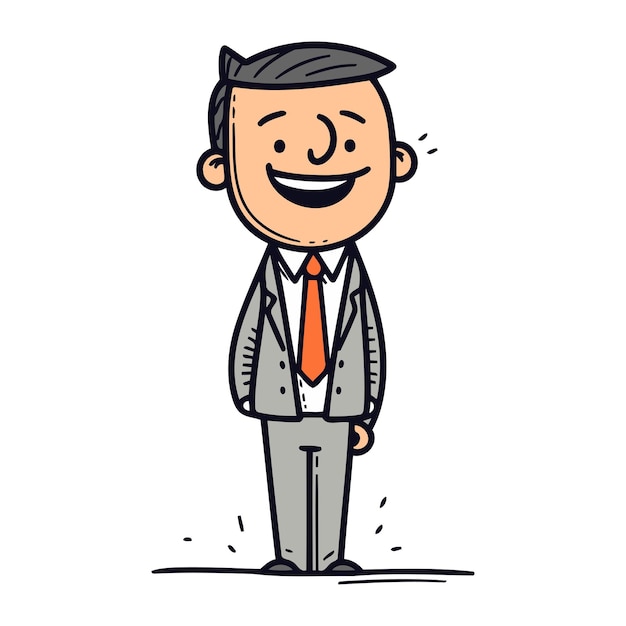 Vector smiling businessman cartoon doodle vector illustration hand drawn line art