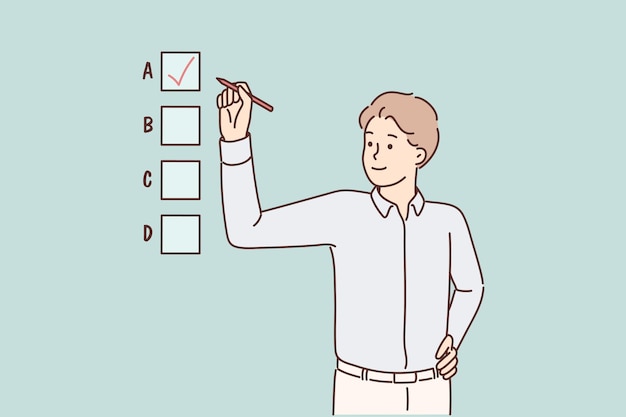 Smiling businessman involved in multiple choice test