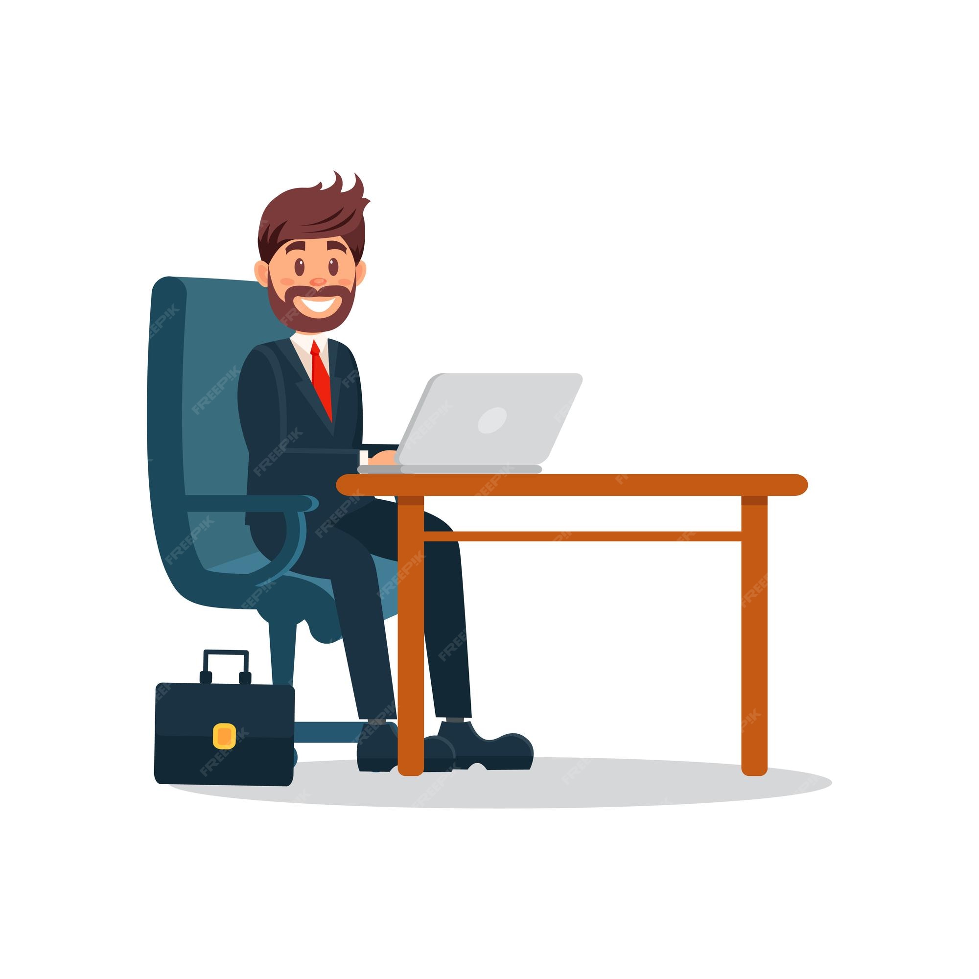 Premium Vector | Smiling businessman working with laptop computer business  character working in office cartoon vector illustration on a white  background