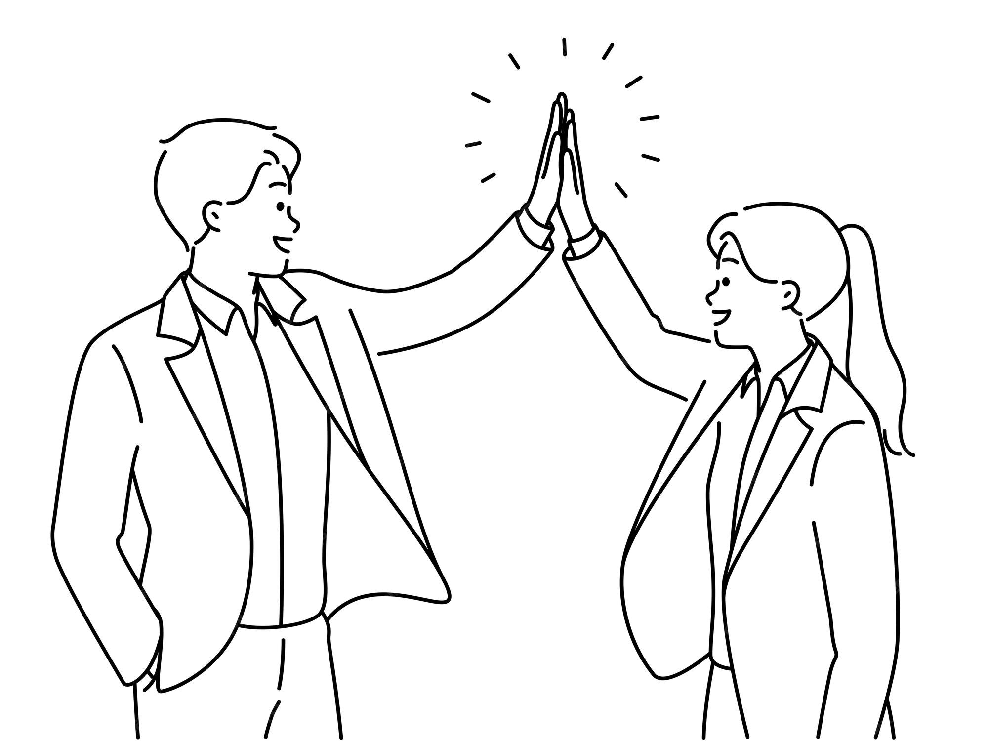 Premium Vector | Smiling businesspeople give high five