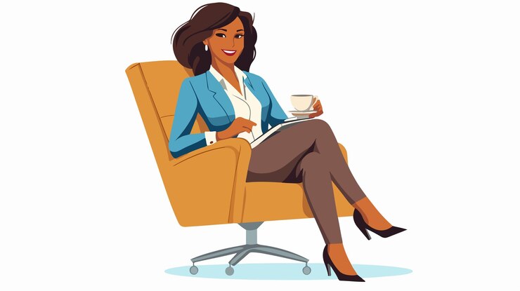 Vector smiling businesswoman with tea cup sitting professional stock photo