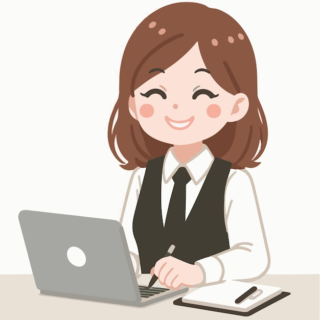 Smiling Businesswoman Working on Laptop
