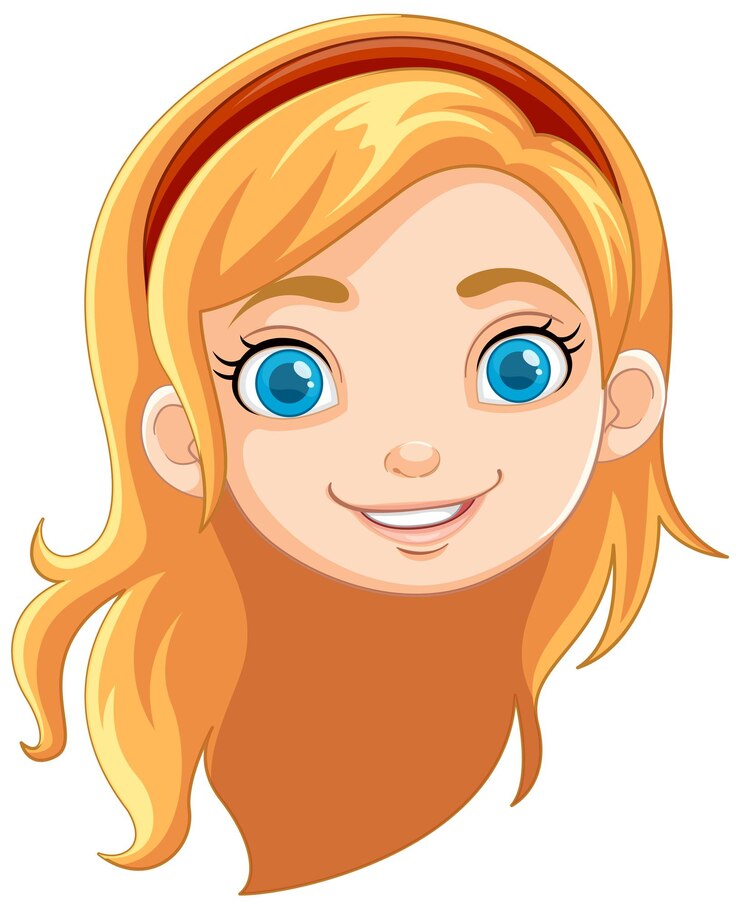 Vector smiling cartoon girl with beautiful long blonde hair