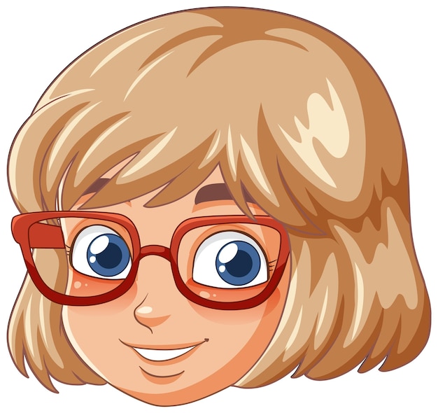 Vector smiling cartoon girl with red glasses