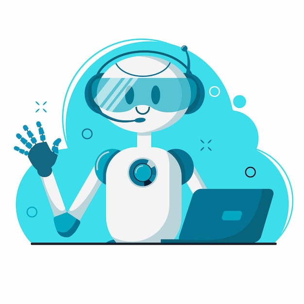 Smiling chat bot character robot helping solve a problems. for website or mobile application.