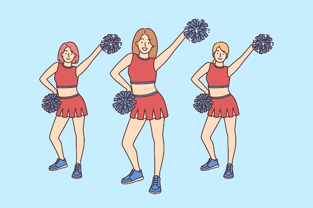 Smiling cheerleaders dancing with pompons