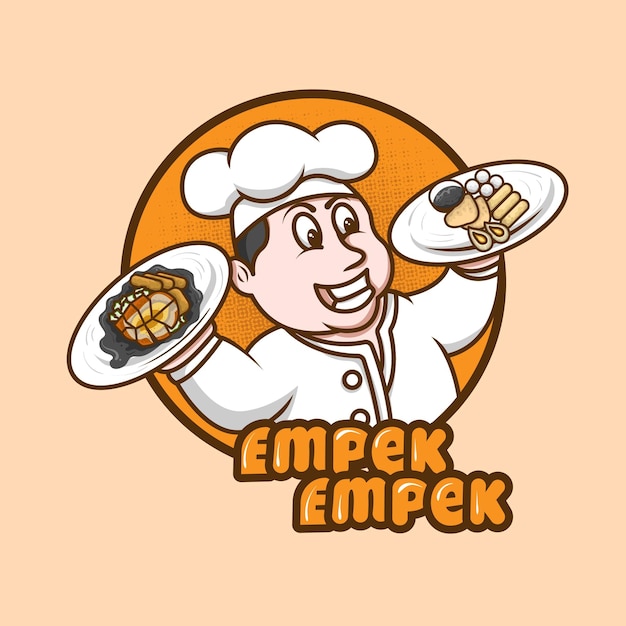 Sorridente chef empek empek mascotte