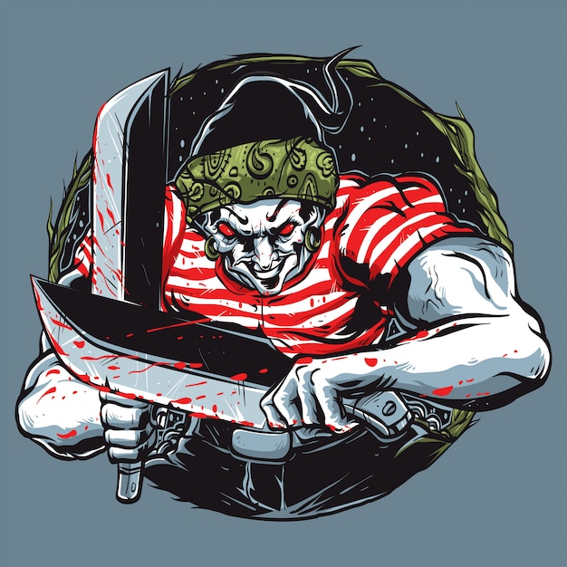 Vector smiling clown with sharp blade