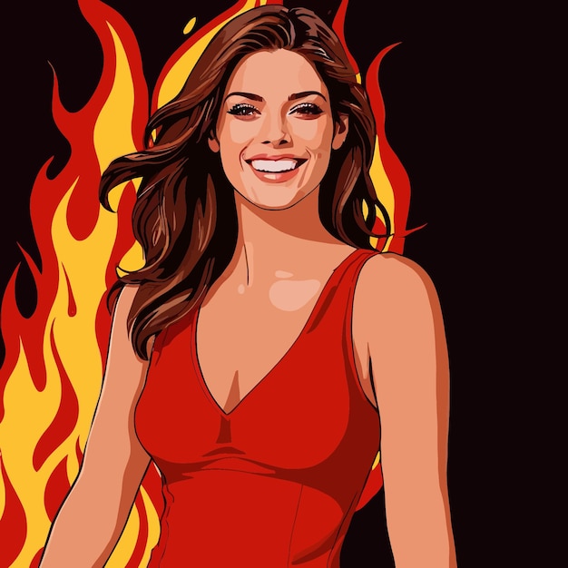 Vector smiling confident woman athlete on fire hot success vector illustration