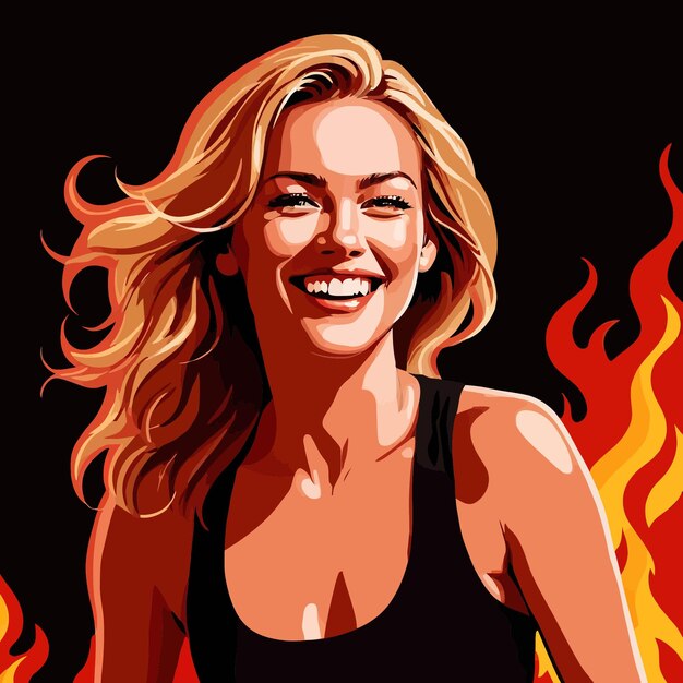 Вектор Улыбающаяся уверенная в себе женщина-спортсменка в огне горячая иллюстрация вектора успеха