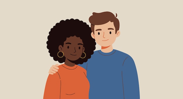 Smiling couple portrait embracing each other with affection