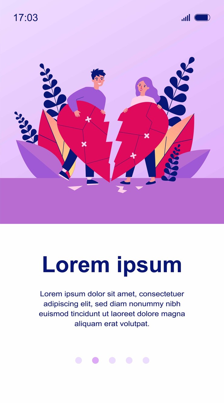 Vector smiling couple restoring broken heart   illustration. happy man and woman solving problems and returning their love. relationship and romance concept.