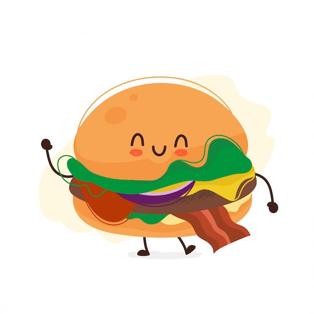 Smiling cute burger waving hand