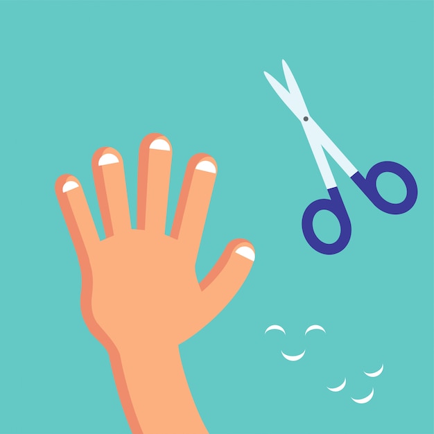 Vector smiling cute cutting nails to a child, habituate kid card or poster.