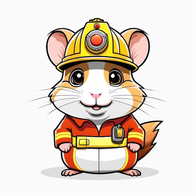 Smiling cute hamster in a firefighter costume