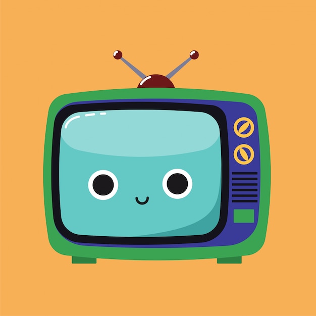 Sorridente cute illustrazione di un vecchio televisore