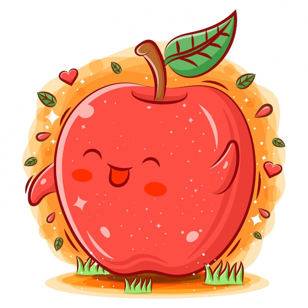 Smiling cute kawaii cartoon of apple character