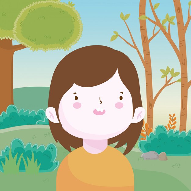 Vector smiling cute little boy in the park scene