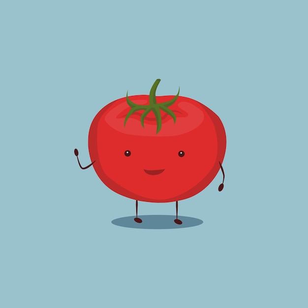 Smiling cute tomato with waving hand