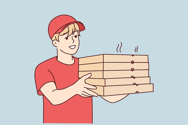 Smiling deliveryman with pizza boxes