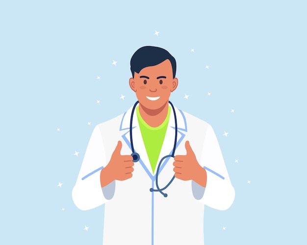 Vector smiling doctor with stethoscope showing thumbs up