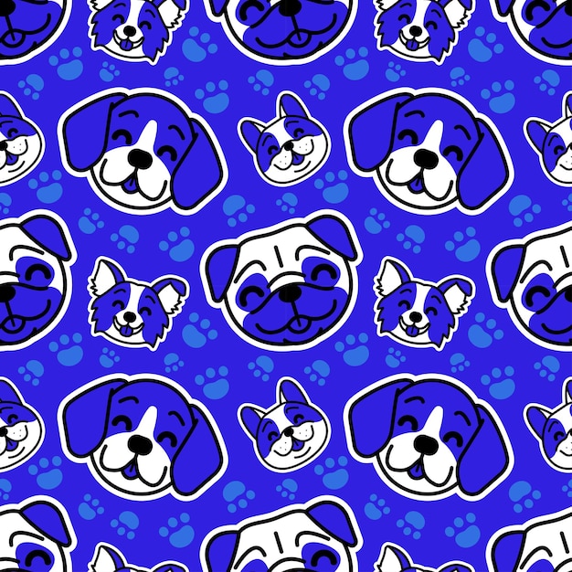 Vector smiling dogs head cartoon seamless pattern