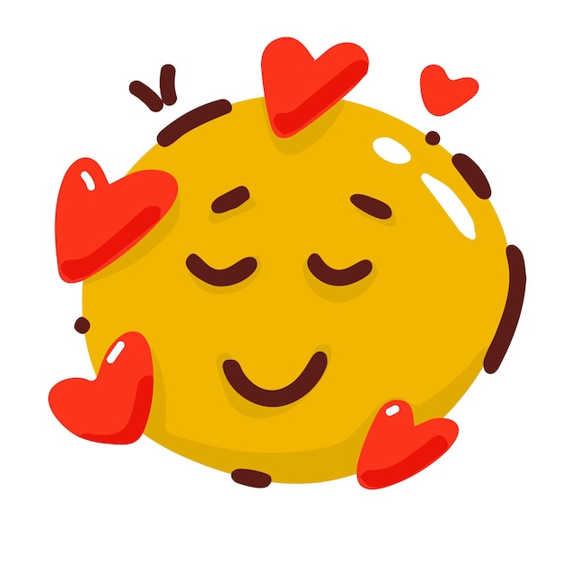 Vector smiling emoji in love in the hearts