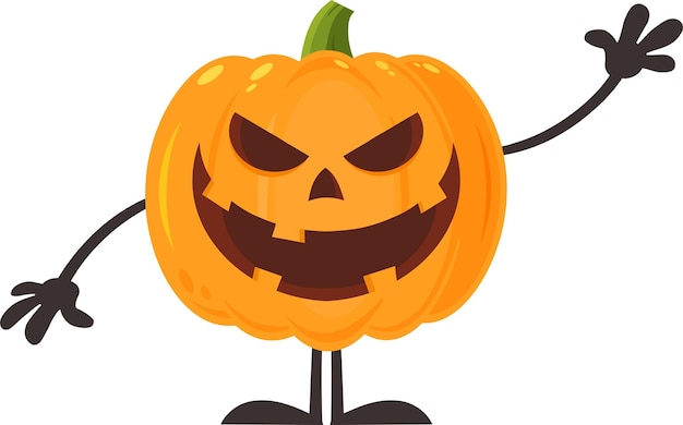 Smiling Evil Halloween Pumpkin Cartoon Emoji Character Waving For Greeting