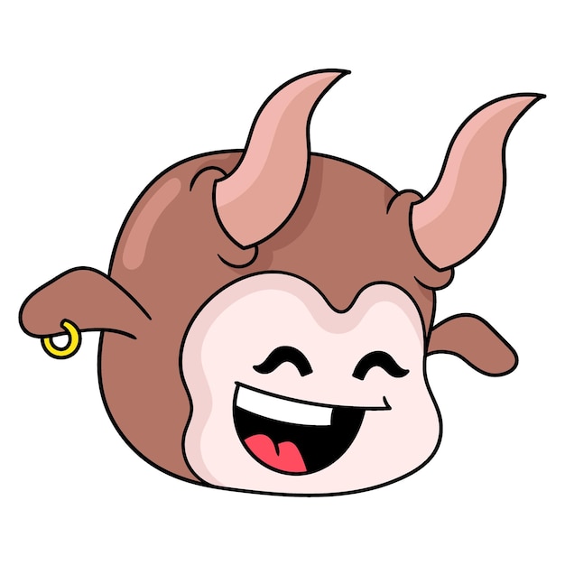 Smiling face brown buffalo head doodle icon drawing