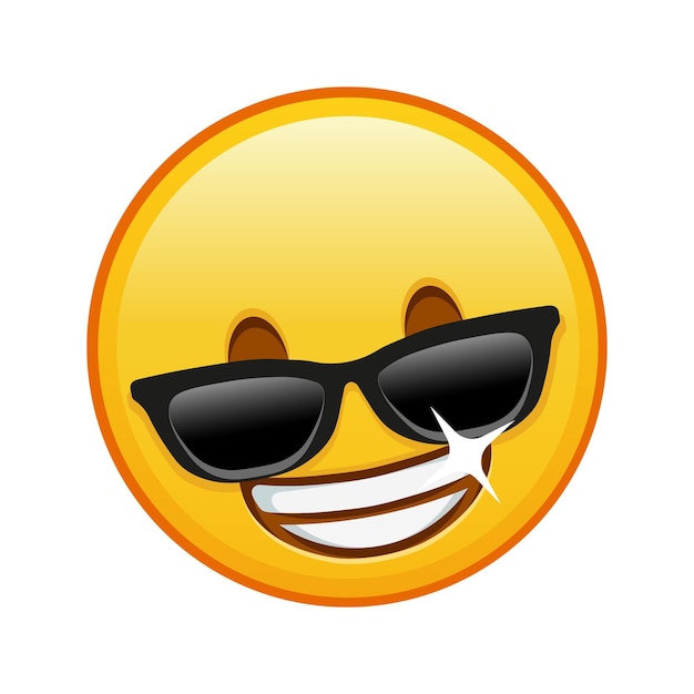 Vettore volto sorridente in occhiali da sole grandi dimensioni del sorriso emoji giallo