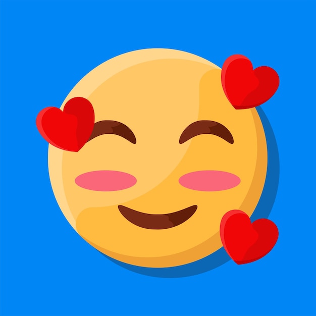 Улыбающееся лицо с улыбающимися глазами и тремя сердцами Cute Emojis Face Vectors