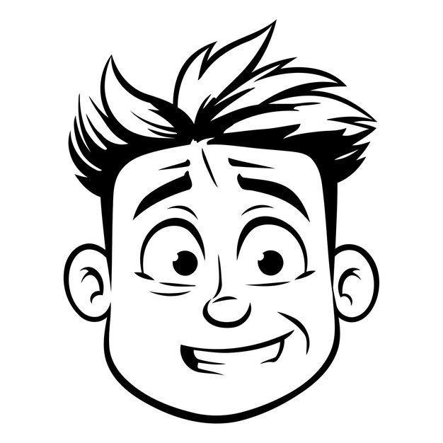 Vector smiling face of a young man black and white vector illustration