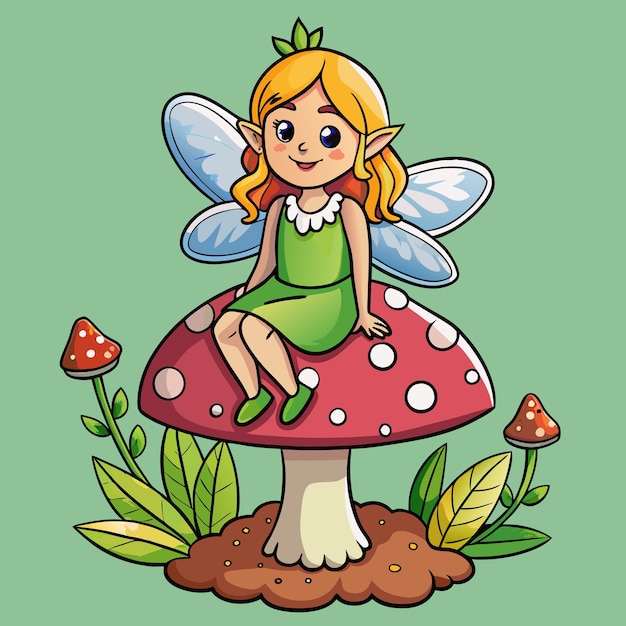 smiling fairy on toadstool cartoon vector