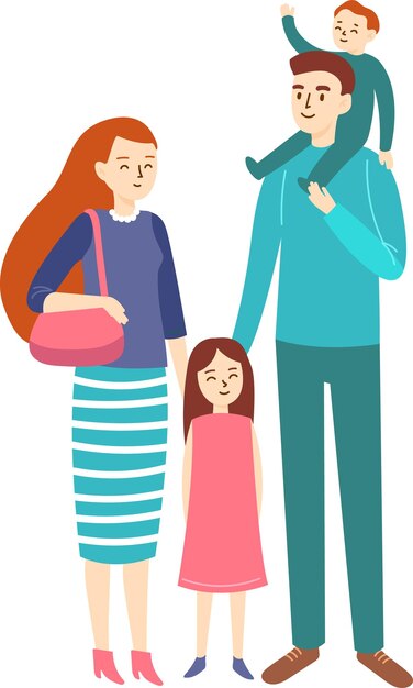Smiling family posing for a portrait with father carrying son on shoulders and holding daughter39s hand showcasing family unity and happiness