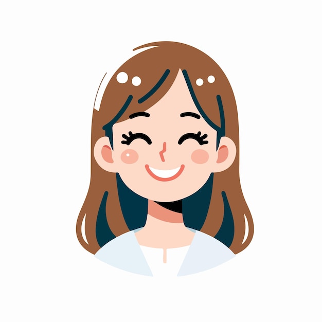 The smiling female character is designed using a simple flat design style With a combination of 2 c