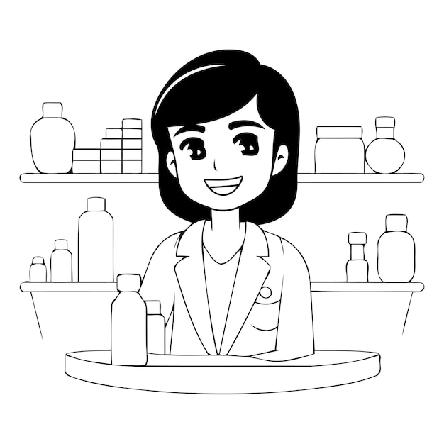 Smiling female doctor in white coat standing in bathtub Vector illustration