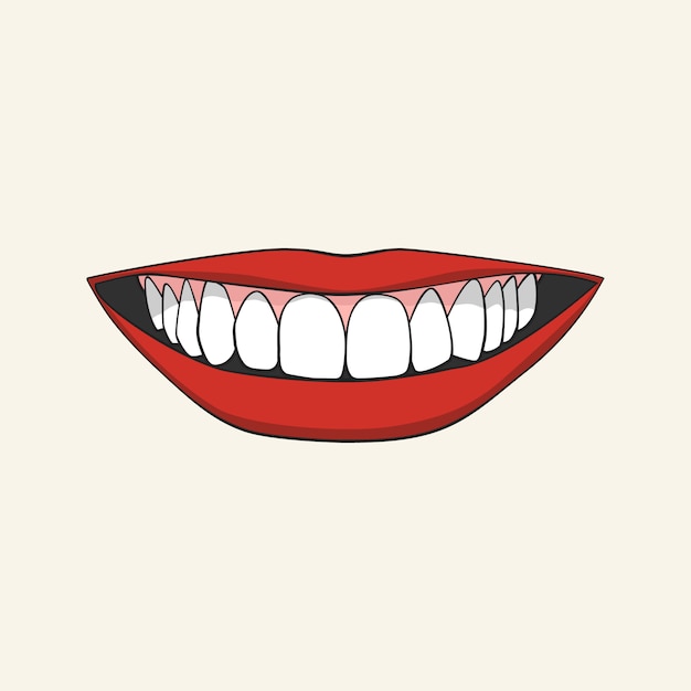 Vettore sorridente bocca femminile con denti bianchi e labbra rosse.