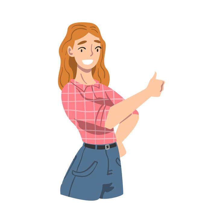 Vector smiling female showing thumb up gesture as approval or agreement sign vector illustration