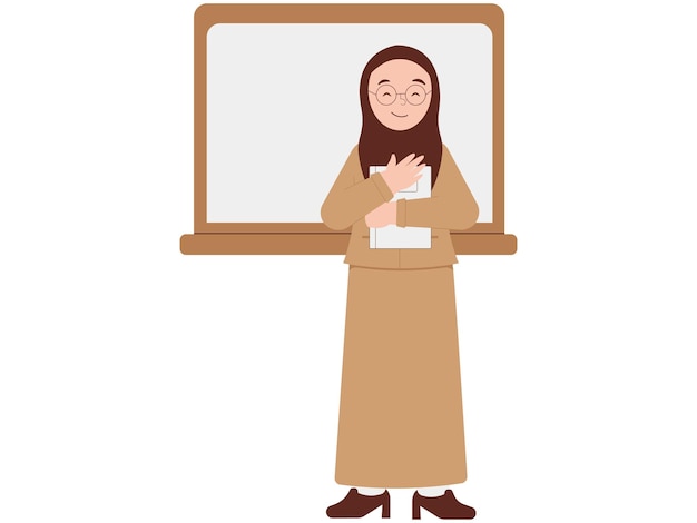 Smiling Female Teacher In Hijab In Class Illustration