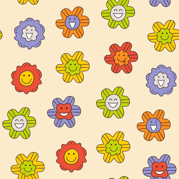 Smiling flower abstract personage mascot design funny face cute icon